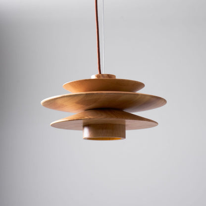Layered Wood Ceiling Fixture 12 Inch Round Adjustable Height GU10 Socket Dimmable Hanging Lamp for Kitchen Island Table Overhead Lighting Co