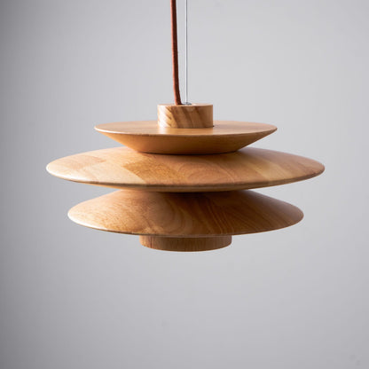 Layered Wood Ceiling Fixture 12 Inch Round Adjustable Height GU10 Socket Dimmable Hanging Lamp for Kitchen Island Table Overhead Lighting Co