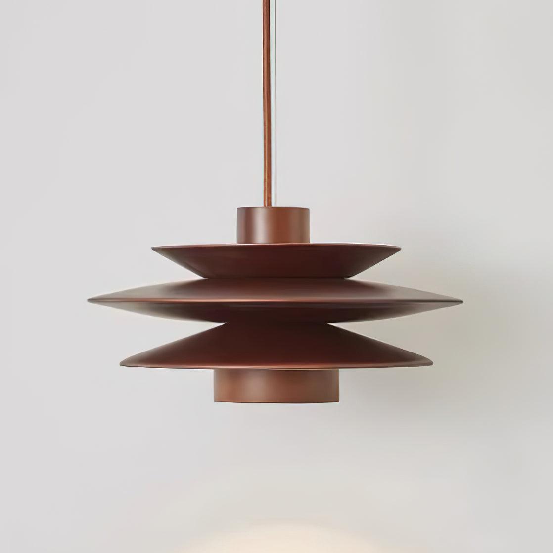 Layered Wood Ceiling Fixture 12 Inch Round Adjustable Height GU10 Socket Dimmable Hanging Lamp for Kitchen Island Table Overhead Lighting Co
