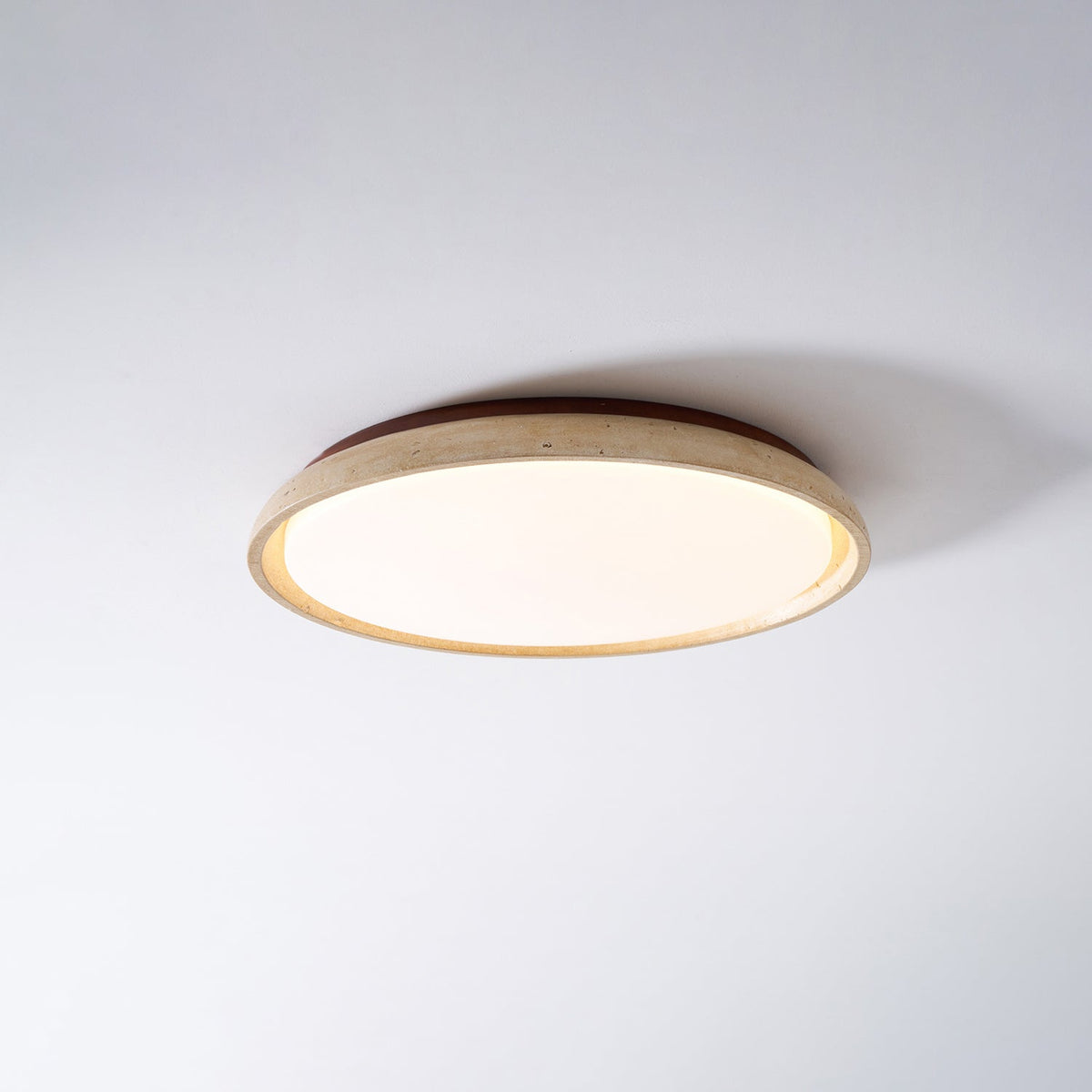 Stone Flush Mount Light Fixture 12 Inch Natural Travertine LED Overhead for Bedroom Hallway Bathroom Minimalist Round Warm Glow Wall or Ceil