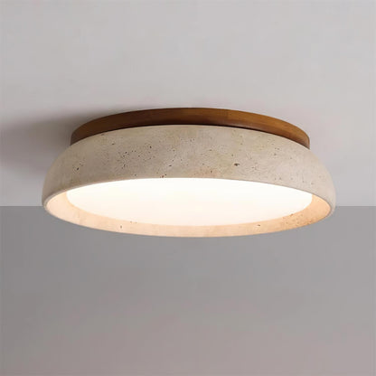 Flush Mount LED Overhead Light with Natural Stone & Wood Accents for Bedrooms, Hallways & Low Ceilings – Warm 3000K Glow, Scandinavian Minim