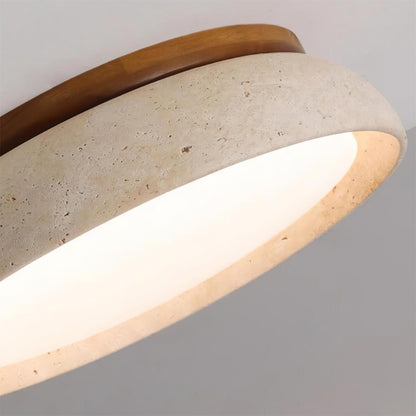Stone Flush Mount Light Fixture 12 Inch Natural Travertine LED Overhead for Bedroom Hallway Bathroom Minimalist Round Warm Glow Wall or Ceil