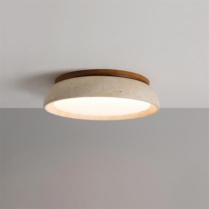 Flush Mount LED Overhead Light with Natural Stone & Wood Accents for Bedrooms, Hallways & Low Ceilings – Warm 3000K Glow, Scandinavian Minim