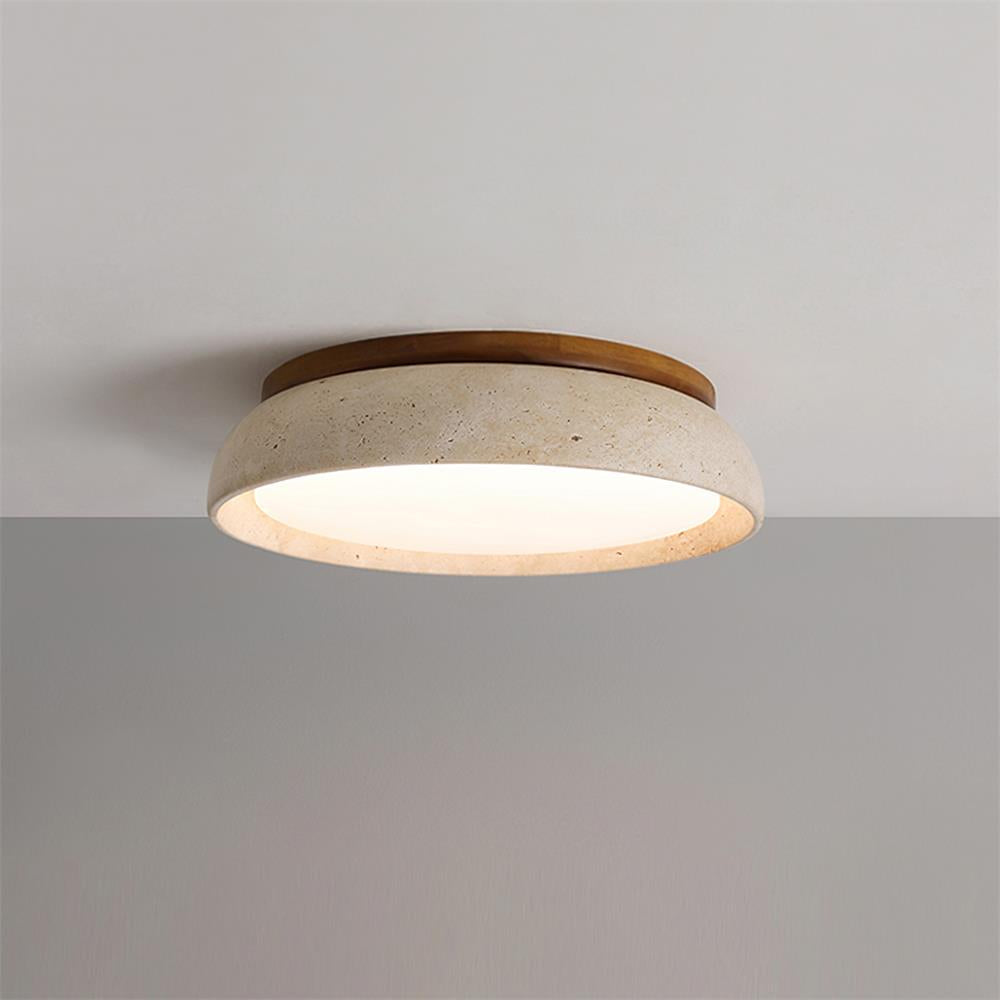 Flush Mount LED Light Fixture Stone Wood Acrylic Warm Glow for Bedroom Living Room Hallway Low Profile Modern Minimalist Scandinavian Japand