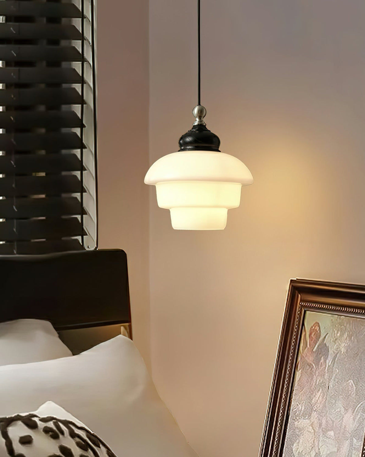 Glass Shade Hanging Lamp 6.3 Inch with Wood Accent for Kitchen Island Dining Table Overhead Fixture E26 Socket Adjustable Cord Dimmable Comp