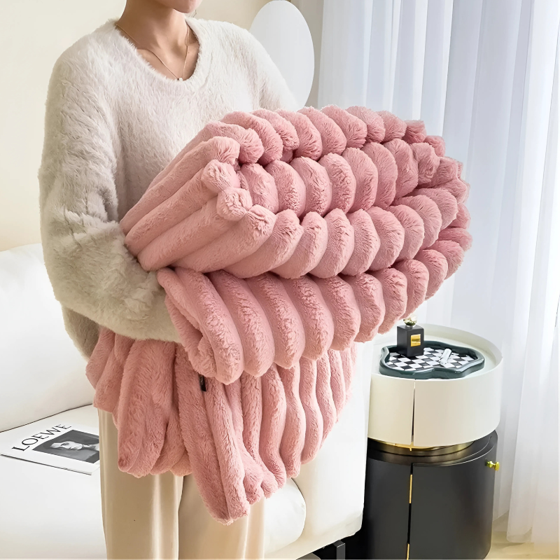 Plush Flannel Throw Blanket – Lightweight Cozy Soft Fleece for Couch Bed Sofa Travel Camping & Home Decor in Blue Gray Pink Beige