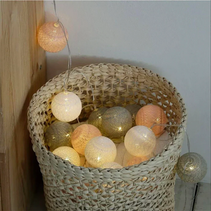 Cotton Ball String Lights LED Garland for Bedroom Living Room Nursery Party Decor USB or Battery Powered Ambient Lighting