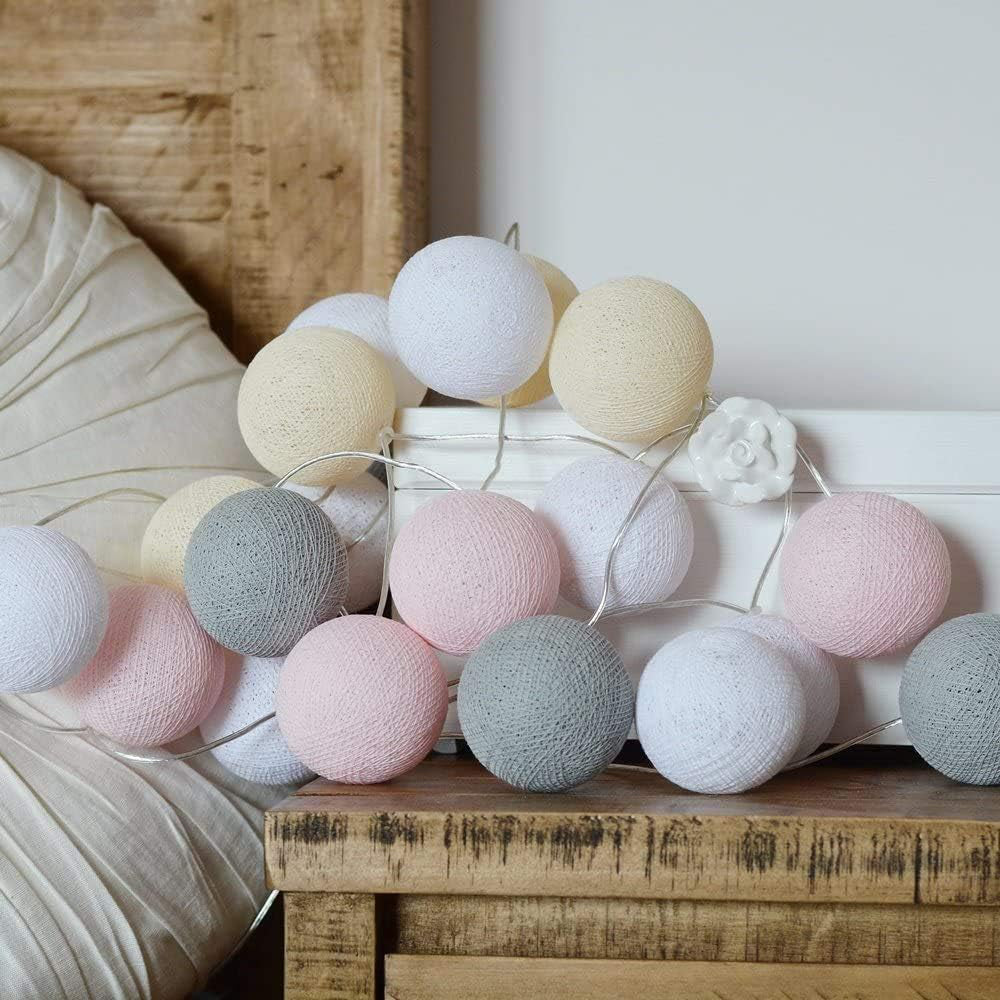 Cotton Ball String Lights LED Garland for Bedroom Living Room Nursery Party Decor USB or Battery Powered Ambient Lighting