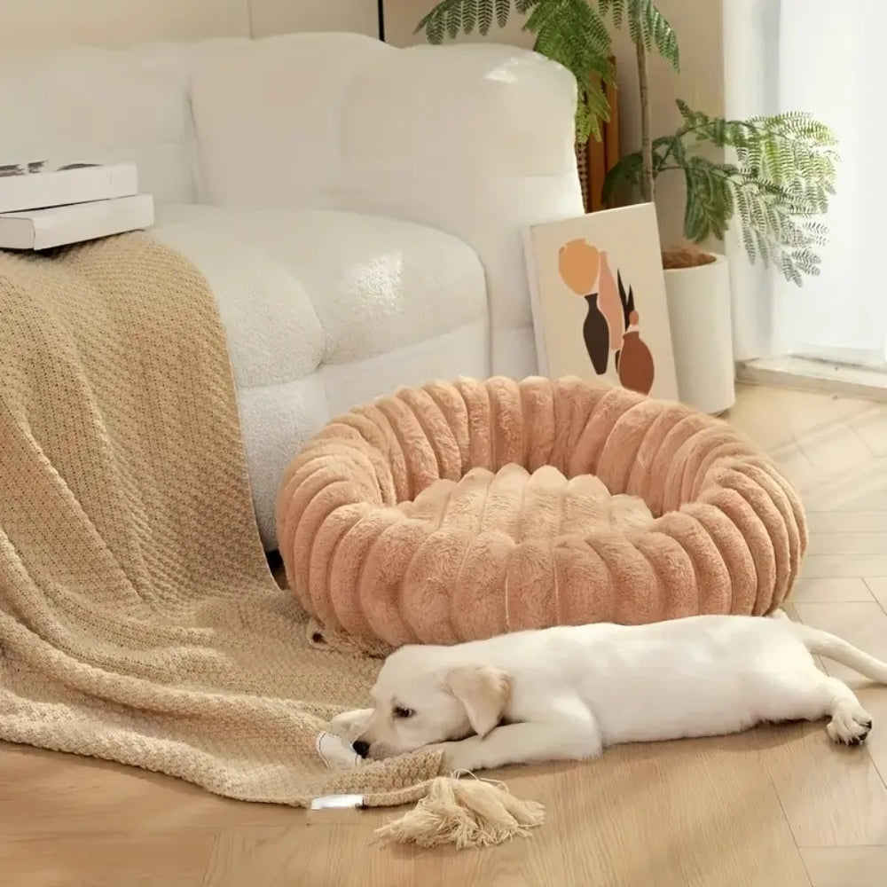 Pinnacle Plush Round Dog Bed - Soft Cotton-Polyester Blend, Non-Slip