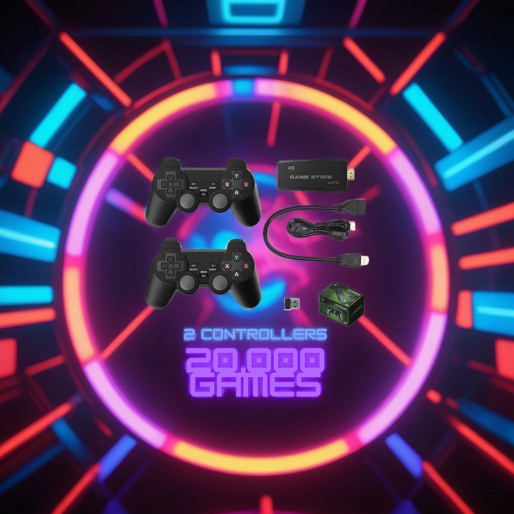 PixelDrive | Retro Gaming Console with 20,000+ Games & 2 Wireless Controllers | 4K Visuals for Nostalgic Fun