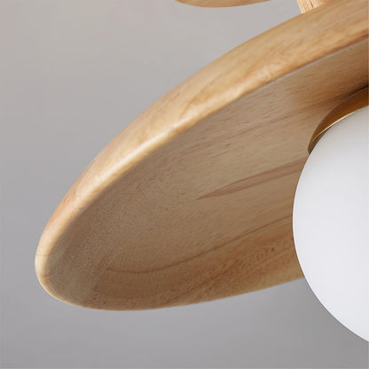 Flush Mount Ceiling Light Fixture with Natural Wood Base & Frosted Glass Shade for Hallways Bedrooms Living Rooms | Modern Farmhouse Style L