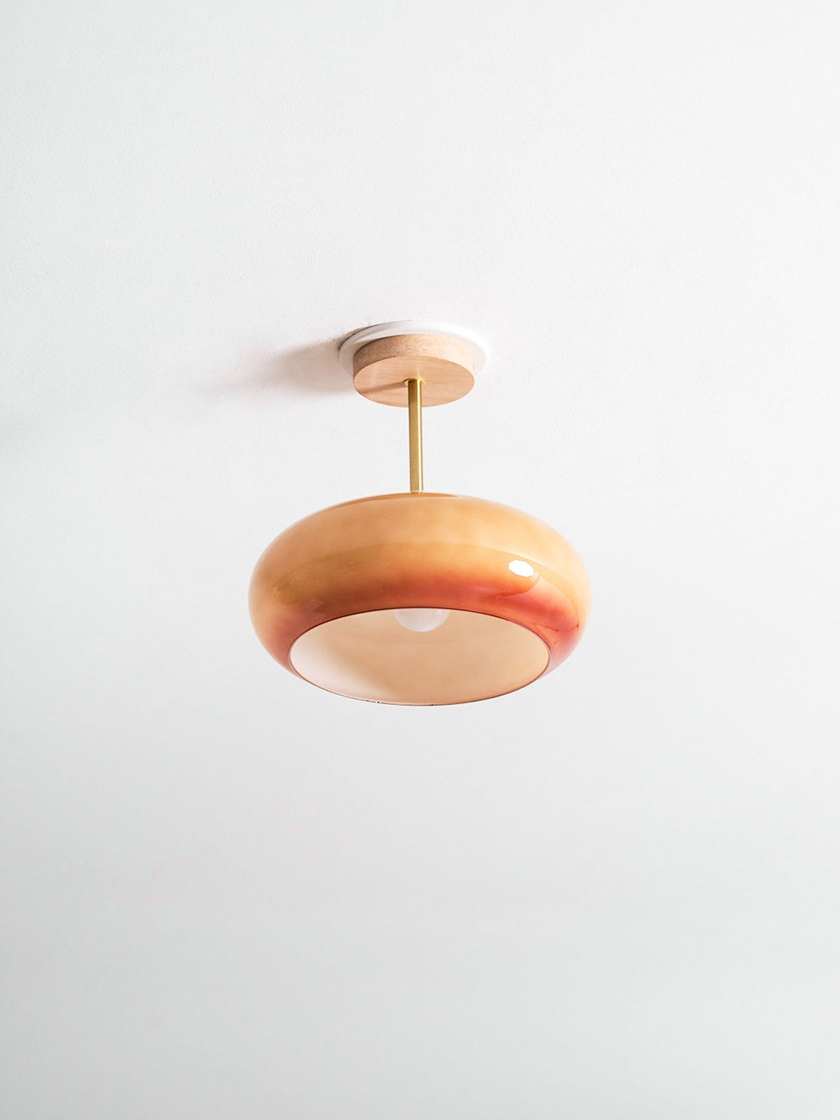 Flush Mount Ceiling Light Fixture Wood & Glass 11 Inch Round for Bedroom Bathroom Dining Room E26 Base Hardwired Indoor Ambient Lighting