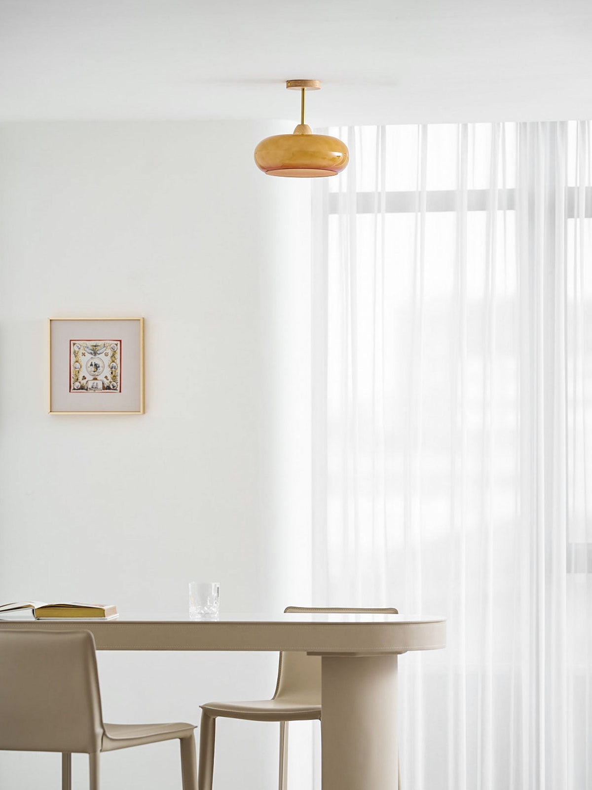 Glass Disc Overhead Fixture Wood Accent 11-Inch Warm Ambient Lighting for Dining Areas Entryways Bedrooms Mid-Century Modern Scandinavian St