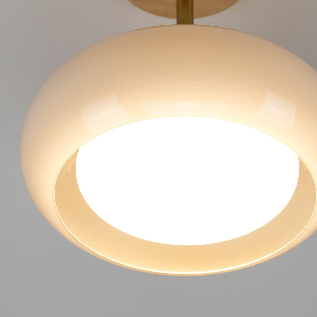 Glass Disc Overhead Fixture Wood Accent 11-Inch Warm Ambient Lighting for Dining Areas Entryways Bedrooms Mid-Century Modern Scandinavian St