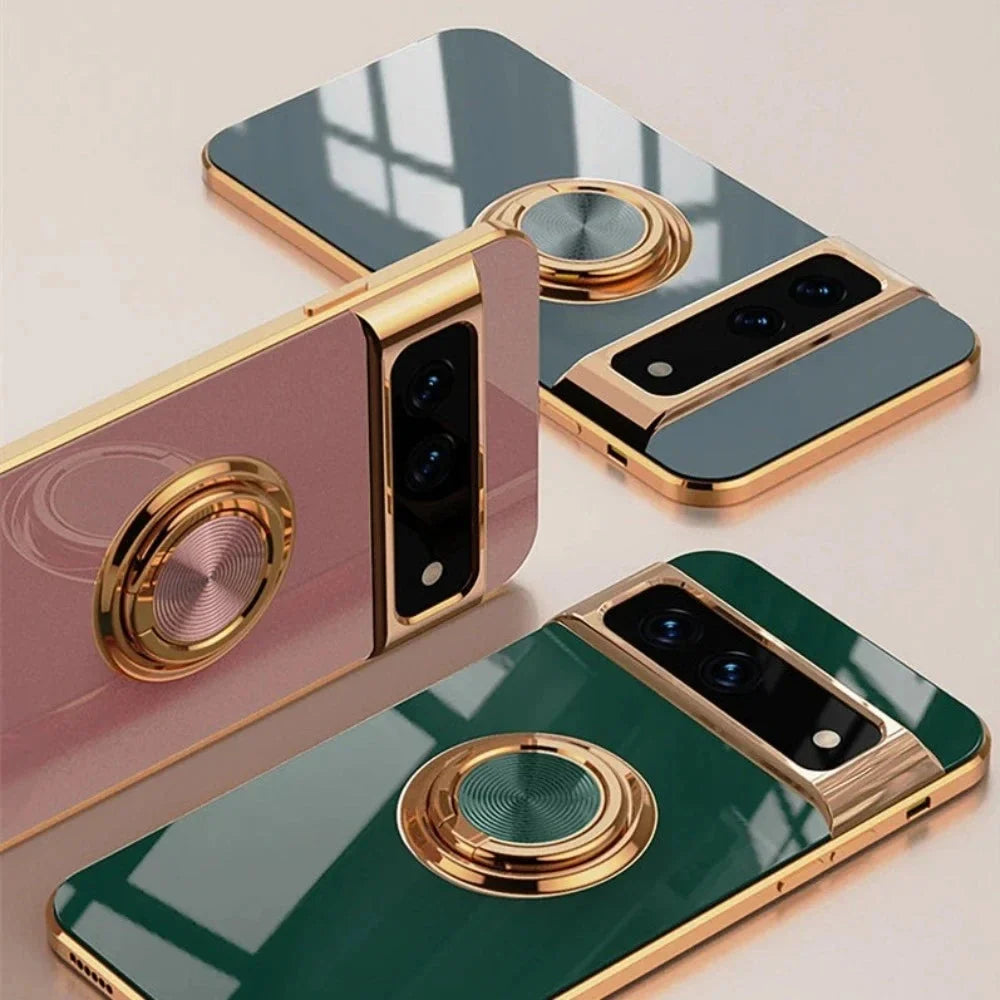 Rotating Ring Phone Case for Google Pixel – Magnetic Mount Compatible, Shock Absorbing TPU with Microfiber Lining