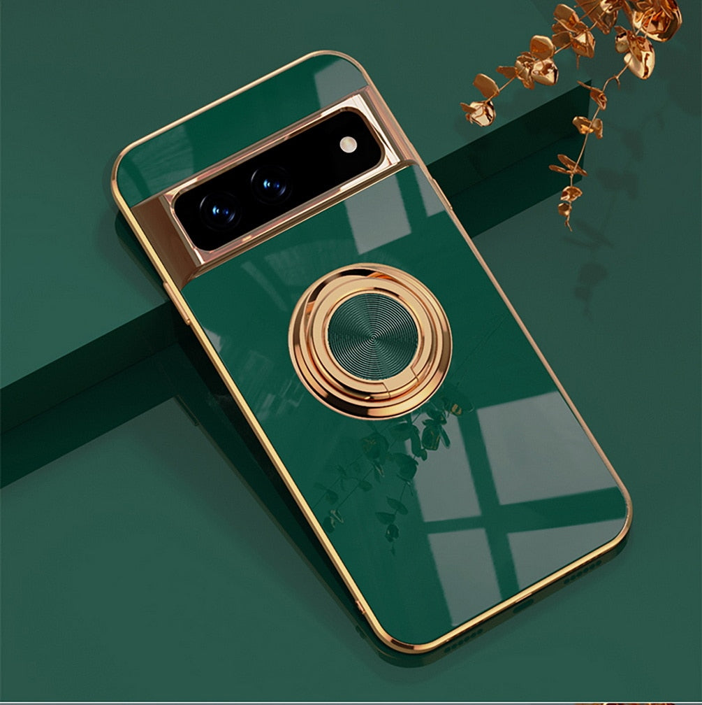Rotating Ring Phone Case for Google Pixel – Magnetic Mount Compatible, Shock Absorbing TPU with Microfiber Lining