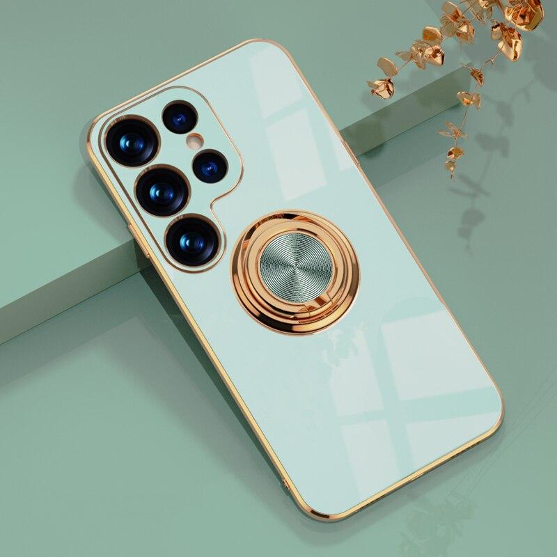 Rotating Ring Grip Phone Case for Samsung Galaxy – Magnetic Car Mount Compatible, Shock-Absorbing TPU with Microfiber Lining for S21-S26