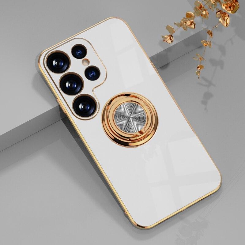 Rotating Ring Grip Phone Case for Samsung Galaxy – Magnetic Car Mount Compatible, Shock-Absorbing TPU with Microfiber Lining for S21-S26