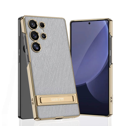 Samsung Galaxy Phone Case with Built-In Stand – Slim TPU Protection in Leather, Brushed & Carbon Fiber Finishes for S24, S25, S26 Ultra, Z