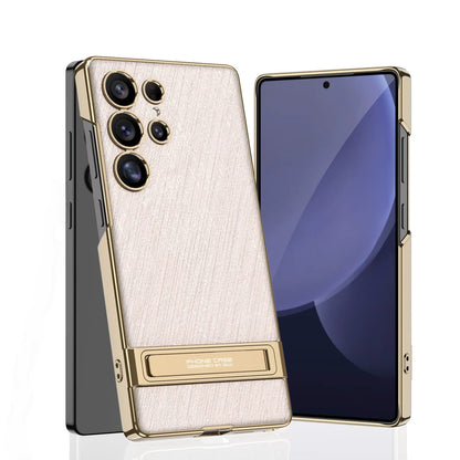 Samsung Galaxy Phone Case with Built-In Stand – Slim TPU Protection in Leather, Brushed & Carbon Fiber Finishes for S24, S25, S26 Ultra, Z