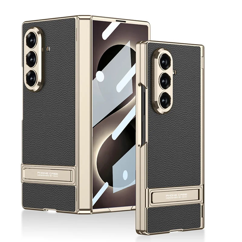 Samsung Galaxy Phone Case with Built-In Stand – Slim TPU Protection in Leather, Brushed & Carbon Fiber Finishes for S24, S25, S26 Ultra, Z