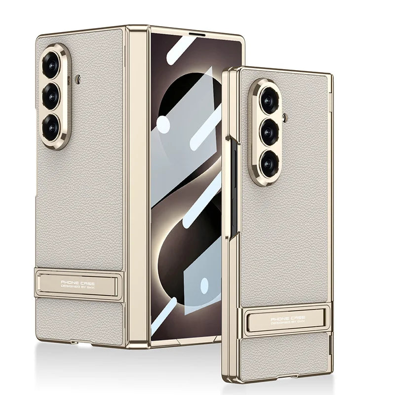 Samsung Galaxy Phone Case with Built-In Stand – Slim TPU Protection in Leather, Brushed & Carbon Fiber Finishes for S24, S25, S26 Ultra, Z