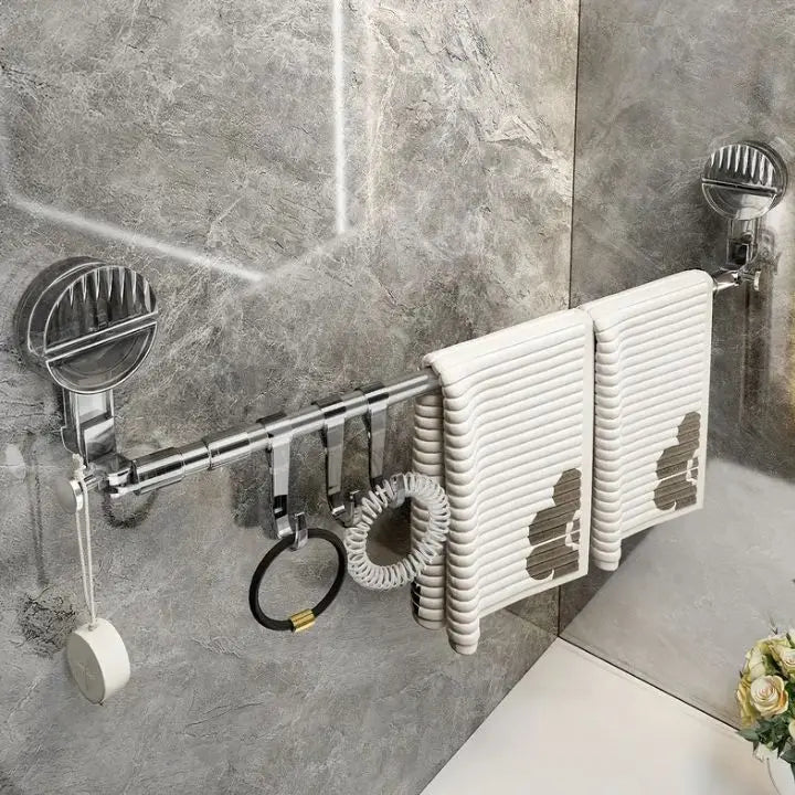 Expandable Bathroom Towel Bar with Suction Cups 24-47 Inch Stainless Steel No-Drill Wall-Mount Organizer for Kitchen Bath Shower Utility Roo