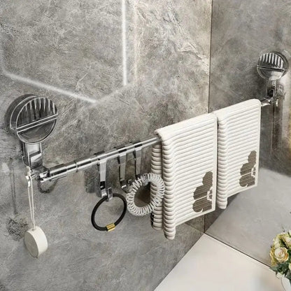 Expandable Bathroom Towel Bar with Suction Cups 24-47 Inch Stainless Steel No-Drill Wall-Mount Organizer for Kitchen Bath Shower Utility Roo