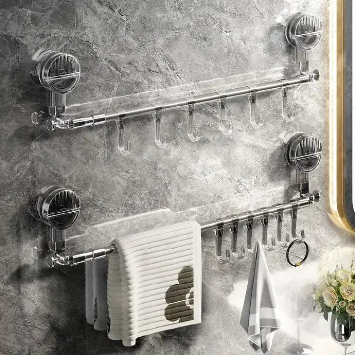 Expandable Bathroom Towel Bar with Suction Cups 24-47 Inch Stainless Steel No-Drill Wall-Mount Organizer for Kitchen Bath Shower Utility Roo