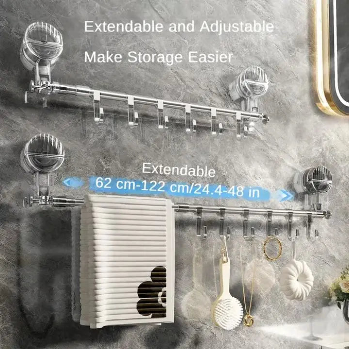 Expandable Bathroom Towel Bar with Suction Cups 24-47 Inch Stainless Steel No-Drill Wall-Mount Organizer for Kitchen Bath Shower Utility Roo