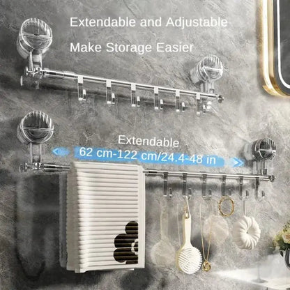 Expandable Bathroom Towel Bar with Suction Cups 24-47 Inch Stainless Steel No-Drill Wall-Mount Organizer for Kitchen Bath Shower Utility Roo