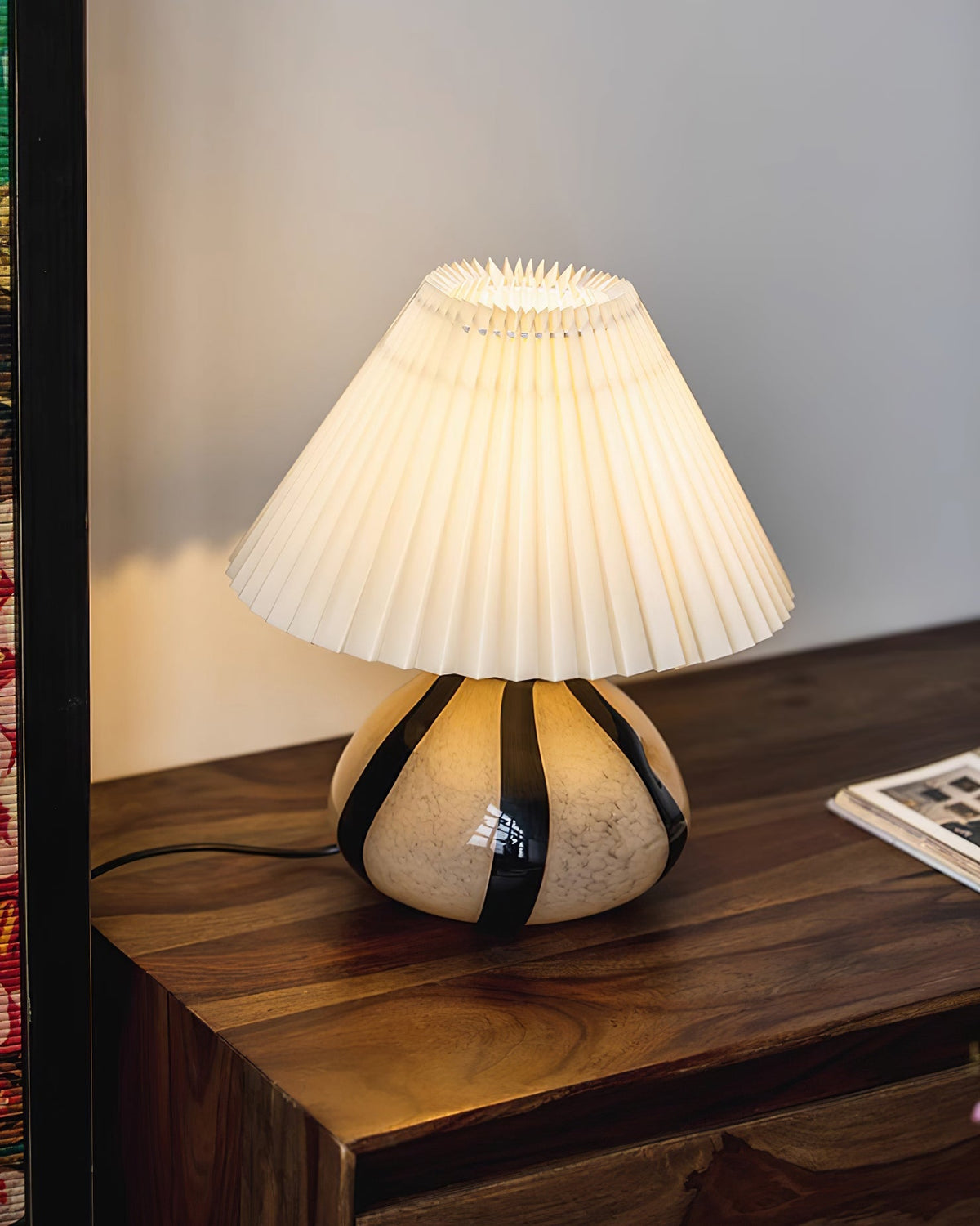 Plug-In Bedside Lamp with Push-Button Switch – 12 in Glass Shade Accent Light for Nightstand, Desk & Living Room – 5W LED Socket, 59 in Cord