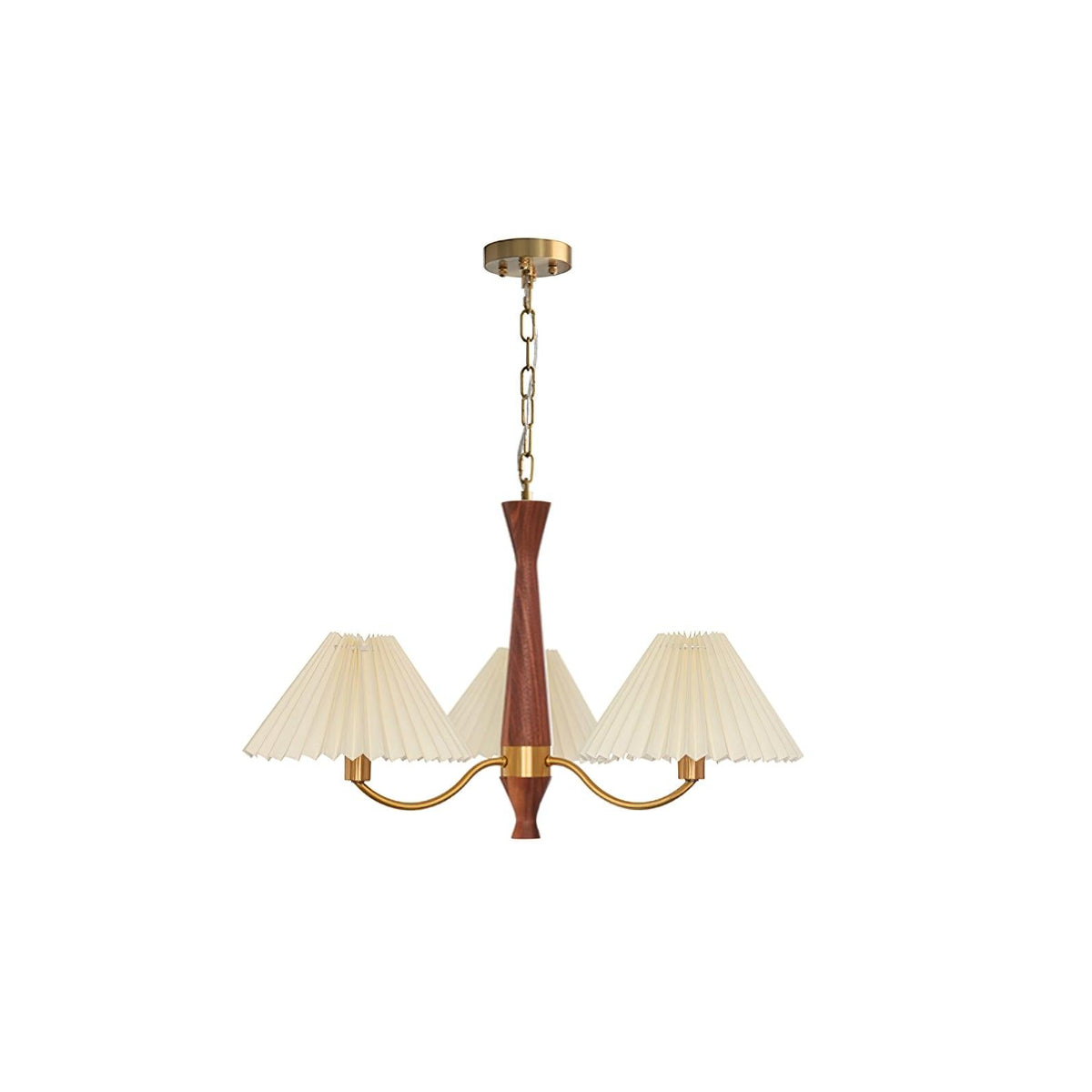 Overhead Fabric Shade Fixture with Curved Arms for Dining Tables & Open Kitchens – Ash Wood & Iron Frame with Adjustable Chain in Beige