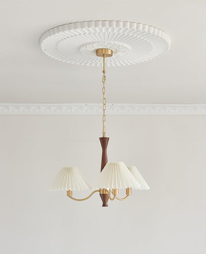 Overhead Fabric Shade Fixture with Curved Arms for Dining Tables & Open Kitchens – Ash Wood & Iron Frame with Adjustable Chain in Beige