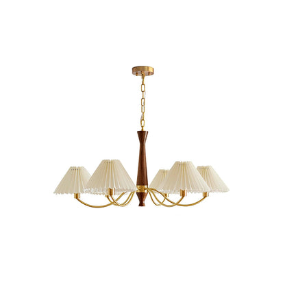 Overhead Fabric Shade Fixture with Curved Arms for Dining Tables & Open Kitchens – Ash Wood & Iron Frame with Adjustable Chain in Beige