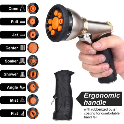 Ortekor Plumeroz | High Pressure Hose Nozzle with 9 Spray Patterns | Ergonomic Design for Effortless Watering