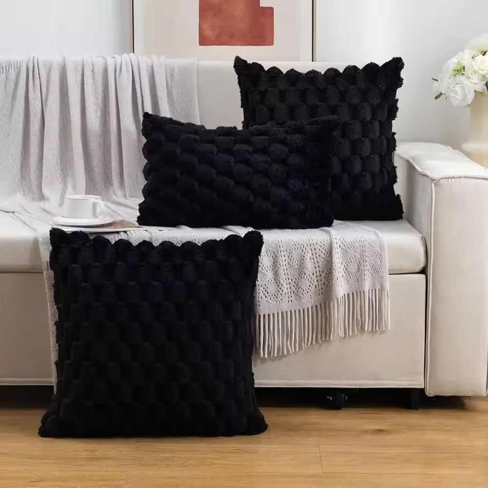Textured Pillow Cover with 3D Quilted Grid Pattern – Soft Cotton Poly Blend Throw Cushion Case for Couch, Bed & Living Room Decor
