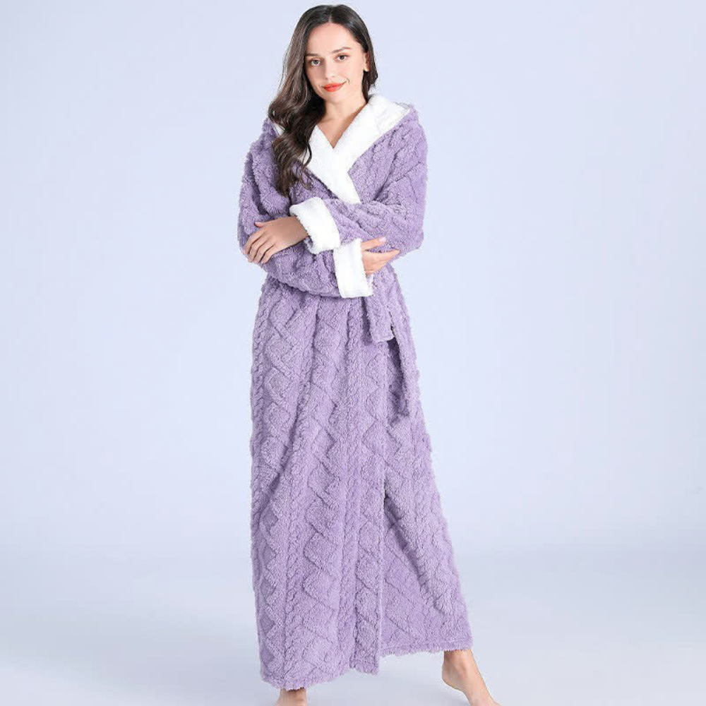 Plush Long Hooded bath Robe - Soft Fabric, Cozy Comfort for Women