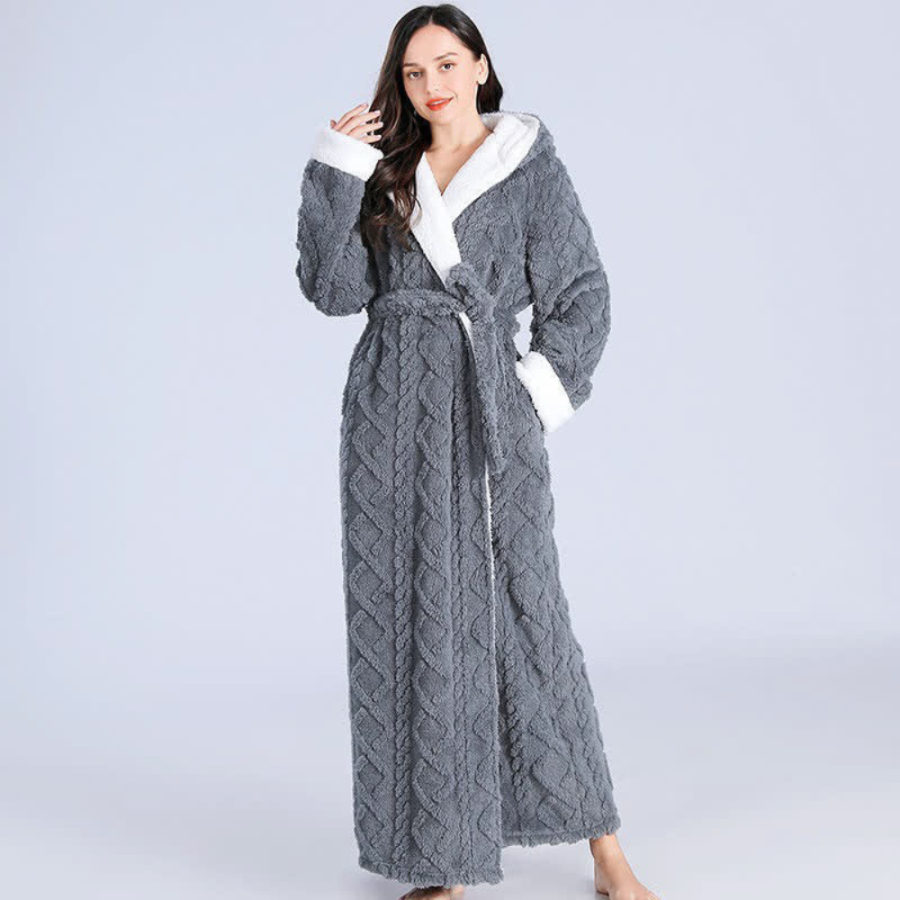 Plush Long Hooded bath Robe - Soft Fabric, Cozy Comfort for Women