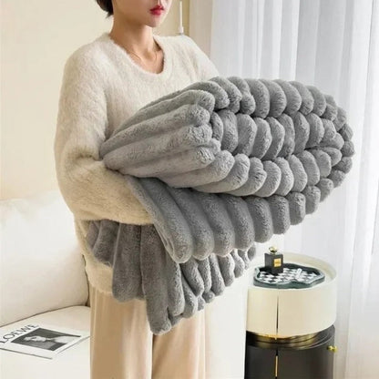 Ribbed Fleece Throw Blanket Soft Cozy 59x79 or 79x91 inch Year-Round Warmth for Couch Bed Living Room Bedroom Rose Gray Blue Ivory