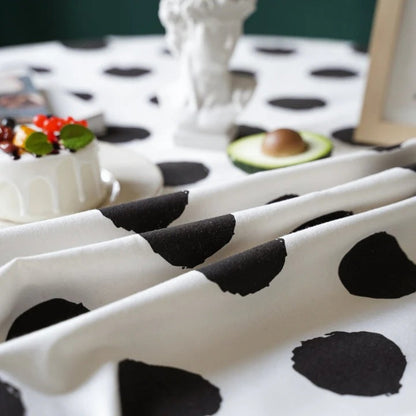 Polara Charm Table Cloth - Microfiber Blend, Black Polka Dot with Tassel Edging
