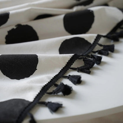 Polara Charm Table Cloth - Microfiber Blend, Black Polka Dot with Tassel Edging