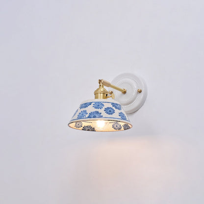 Ceramic Sconce with Brass Hardware in Blue & White – Hardwired E26 Socket for Bathroom, Bedroom & Hallway Accent Lighting