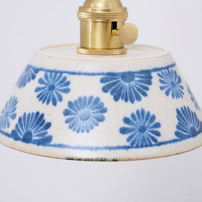 Ceramic Sconce with Brass Hardware in Blue & White – Hardwired E26 Socket for Bathroom, Bedroom & Hallway Accent Lighting