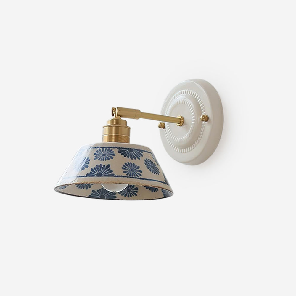 Ceramic Sconce with Brass Hardware in Blue & White – Hardwired E26 Socket for Bathroom, Bedroom & Hallway Accent Lighting