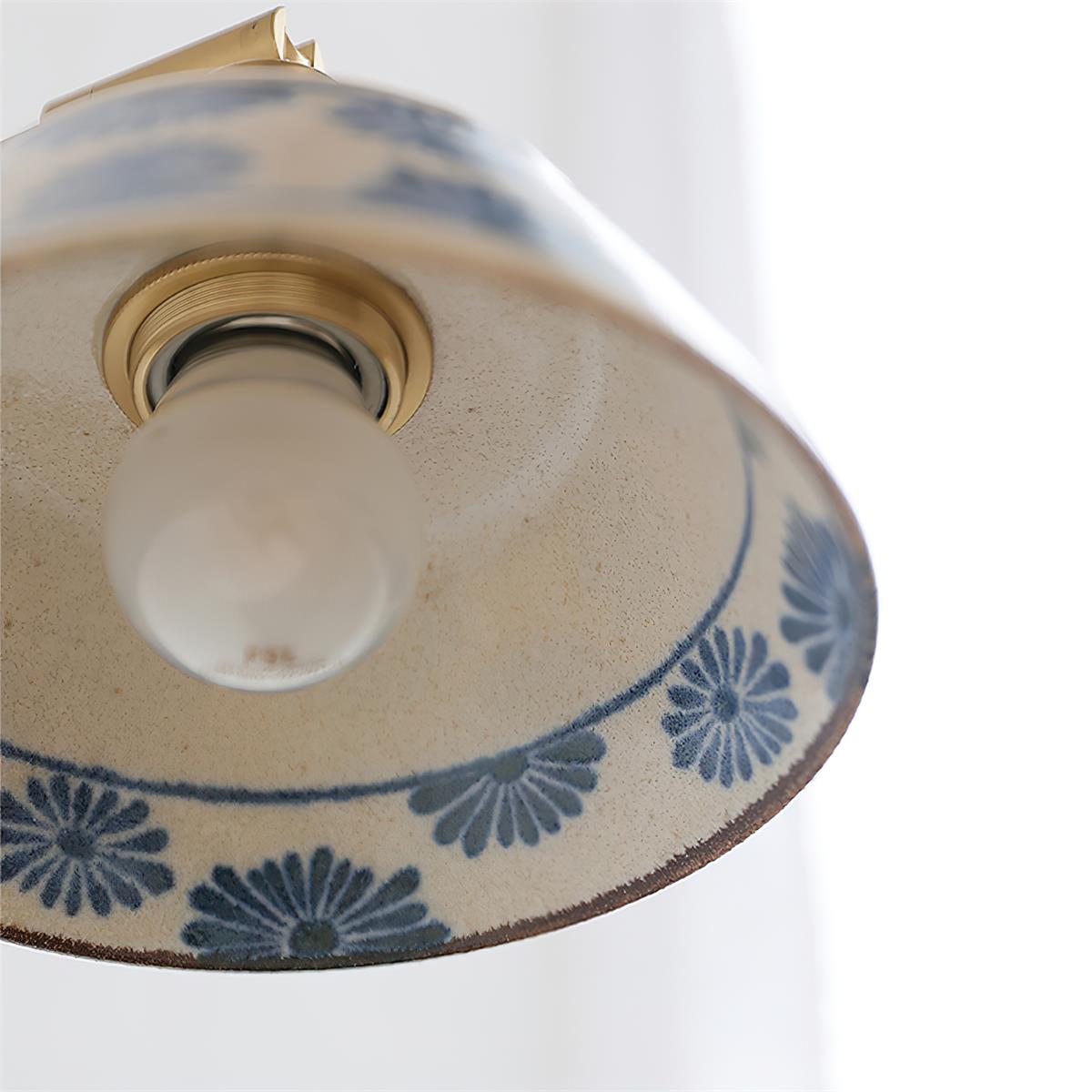 Ceramic Sconce with Brass Hardware in Blue & White – Hardwired E26 Socket for Bathroom, Bedroom & Hallway Accent Lighting