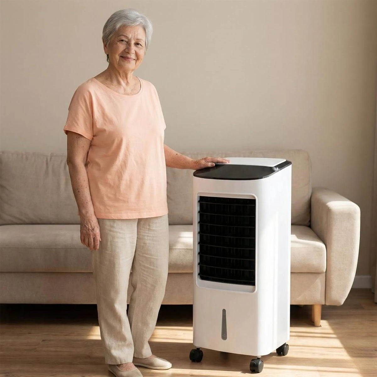Floor-Standing Evaporative Cooler with Remote – Portable Room Cooling Unit for Bedroom, Office & Living Space – Windowless Design, Rolling