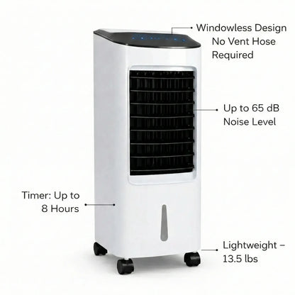 Floor-Standing Evaporative Cooler with Remote – Portable Room Cooling Unit for Bedroom, Office & Living Space – Windowless Design, Rolling