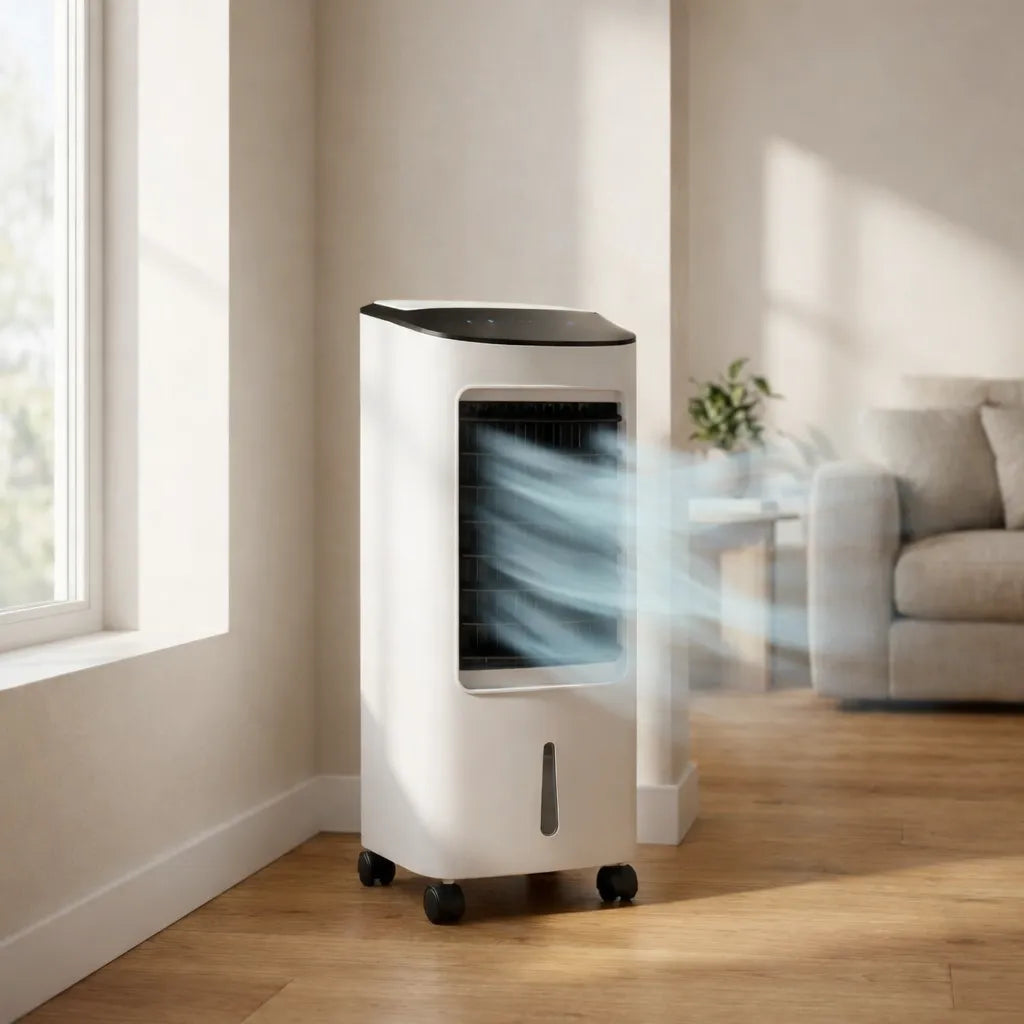 Floor-Standing Evaporative Cooler with Remote – Portable Room Cooling Unit for Bedroom, Office & Living Space – Windowless Design, Rolling