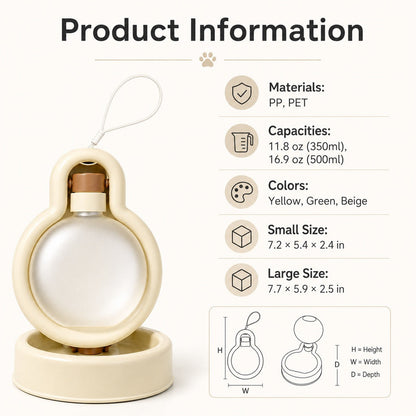 Ortekor Portable Pet Water Bottle for Dogs & Cats – 500ml Gravity Water Dispenser Bowl for Camping, Walks & Outdoor Travel